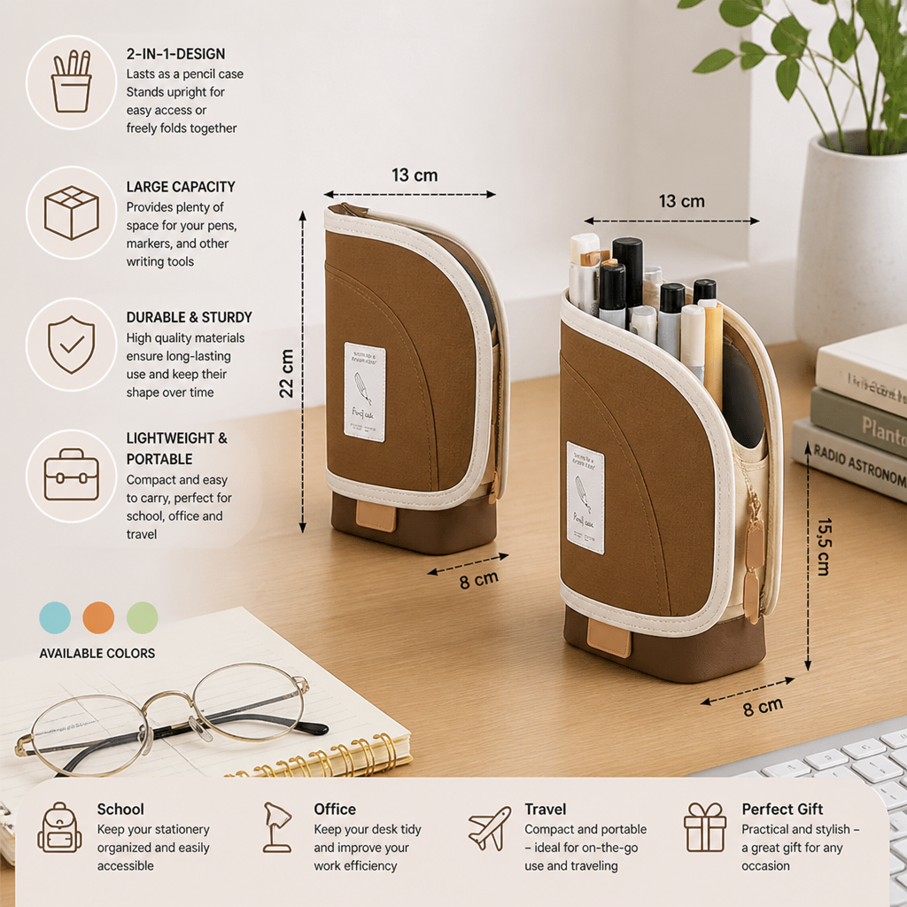 2-in-1 Pop-Up Pencil Case with Pen Holder – Space-Saving Desk Organizer