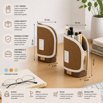 2-in-1 Pop-Up Pencil Case with Pen Holder – Space-Saving Desk Organizer