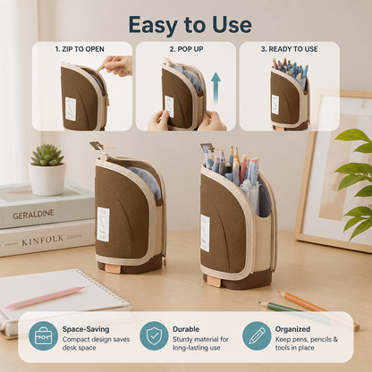 2-in-1 Pop-Up Pencil Case with Pen Holder – Space-Saving Desk Organizer
