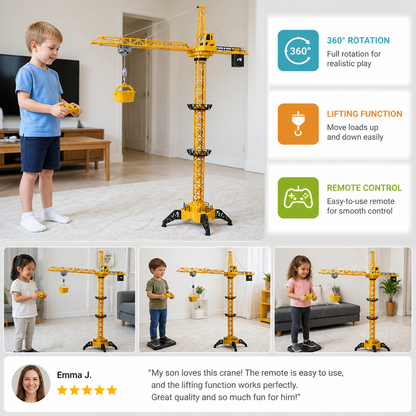 Remote Control Tower Crane – 360° Rotating Construction Toy with Lifting Function