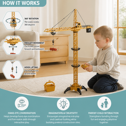 Remote Control Tower Crane – 360° Rotating Construction Toy with Lifting Function