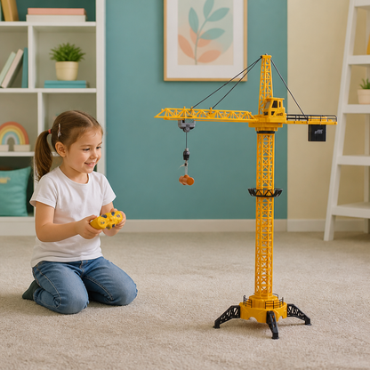 Remote Control Tower Crane – 360° Rotating Construction Toy with Lifting Function