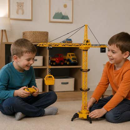 Remote Control Tower Crane – 360° Rotating Construction Toy with Lifting Function