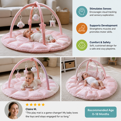 5-in-1 Plush Baby Play Gym, Activity Mat & Bed with Hanging Toys