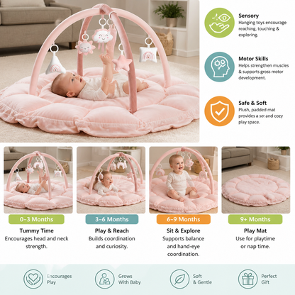 5-in-1 Plush Baby Play Gym, Activity Mat & Bed with Hanging Toys