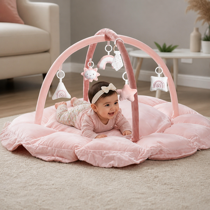 5-in-1 Plush Baby Play Gym, Activity Mat & Bed with Hanging Toys