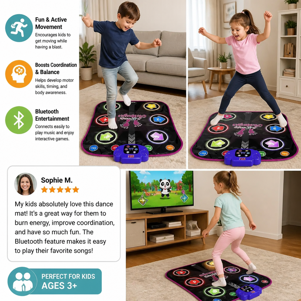 Kids’ Light-Up Bluetooth Dance Mat with 5 Game Modes