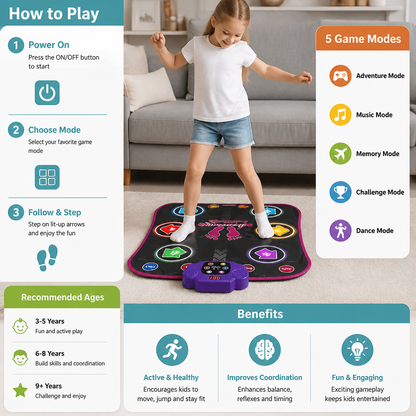 Kids’ Light-Up Bluetooth Dance Mat with 5 Game Modes