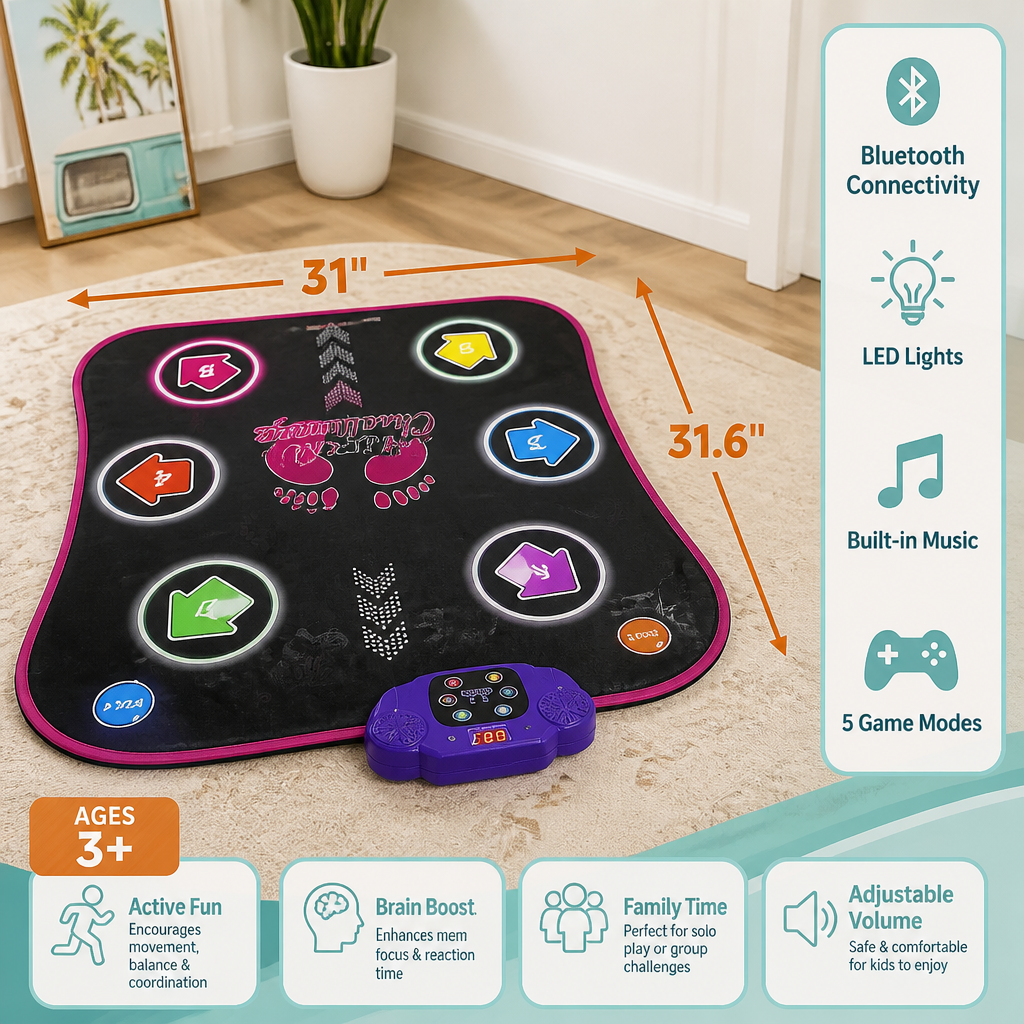 Kids’ Light-Up Bluetooth Dance Mat with 5 Game Modes