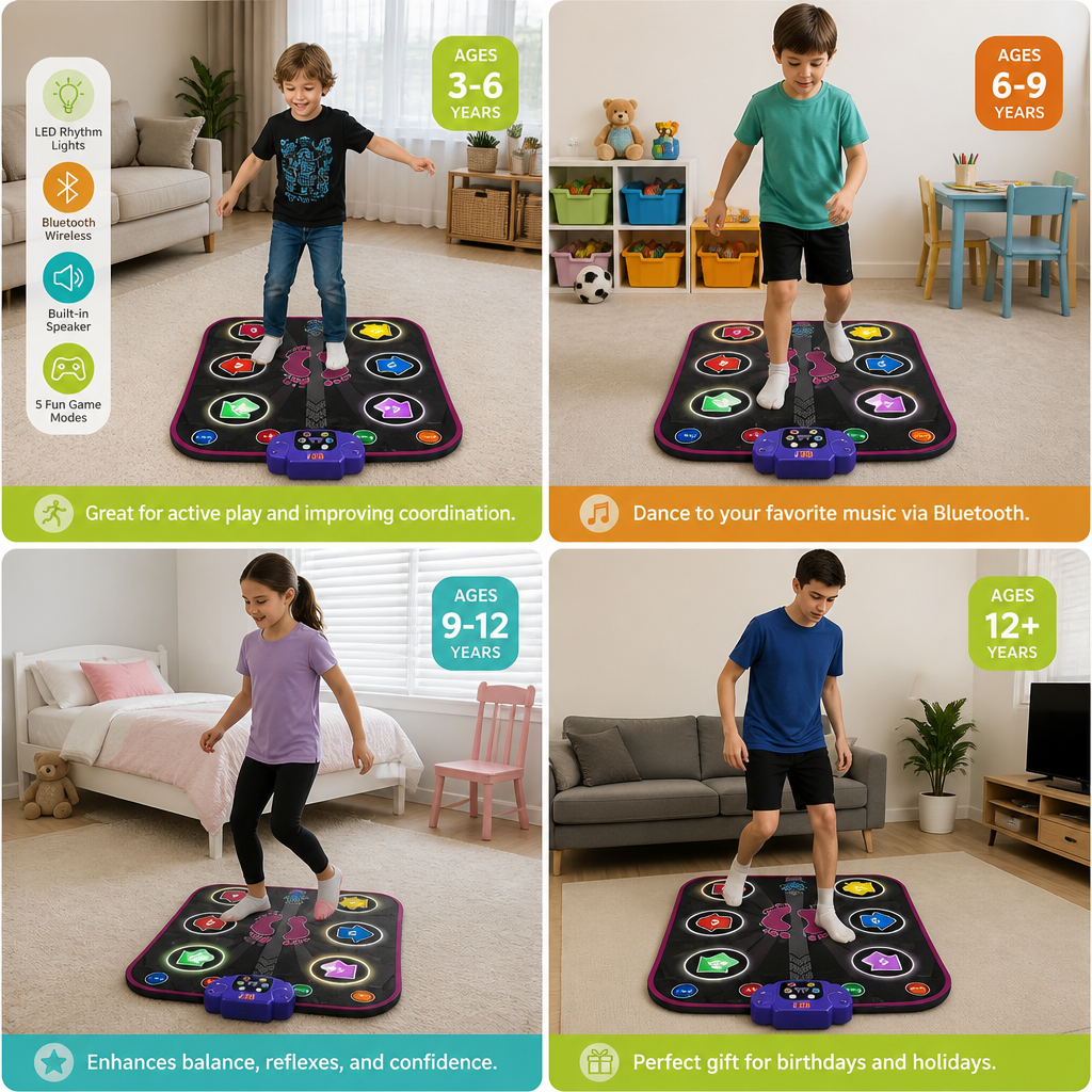 Kids’ Light-Up Bluetooth Dance Mat with 5 Game Modes