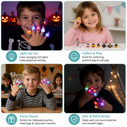 50-Pack Flashing LED Halloween Rings for Kids’ Party Favors & Treat Bags