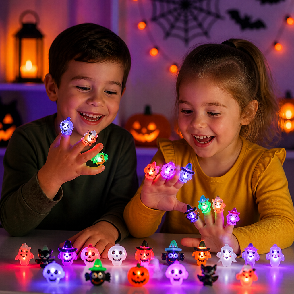 50-Pack Flashing LED Halloween Rings for Kids’ Party Favors & Treat Bags