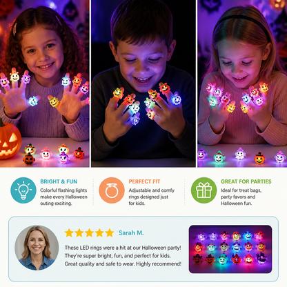 50-Pack Flashing LED Halloween Rings for Kids’ Party Favors & Treat Bags