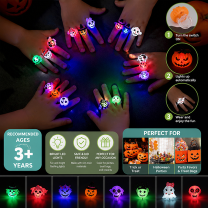 50-Pack Flashing LED Halloween Rings for Kids’ Party Favors & Treat Bags