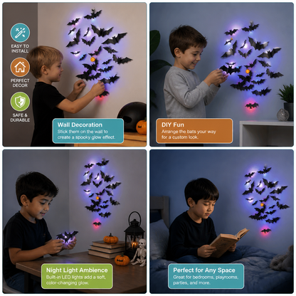 3D LED Halloween Bat Wall Decoration with Color-Changing Lights