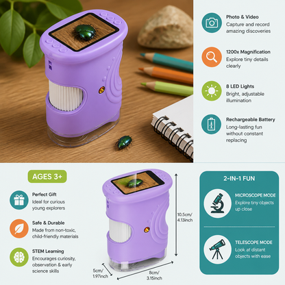Kids’ 2-in-1 Digital Microscope & Telescope with Photo and Video Camera