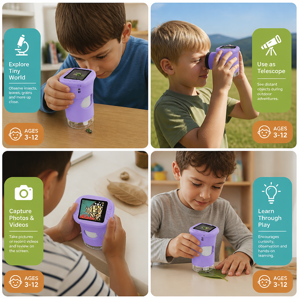 Kids’ 2-in-1 Digital Microscope & Telescope with Photo and Video Camera