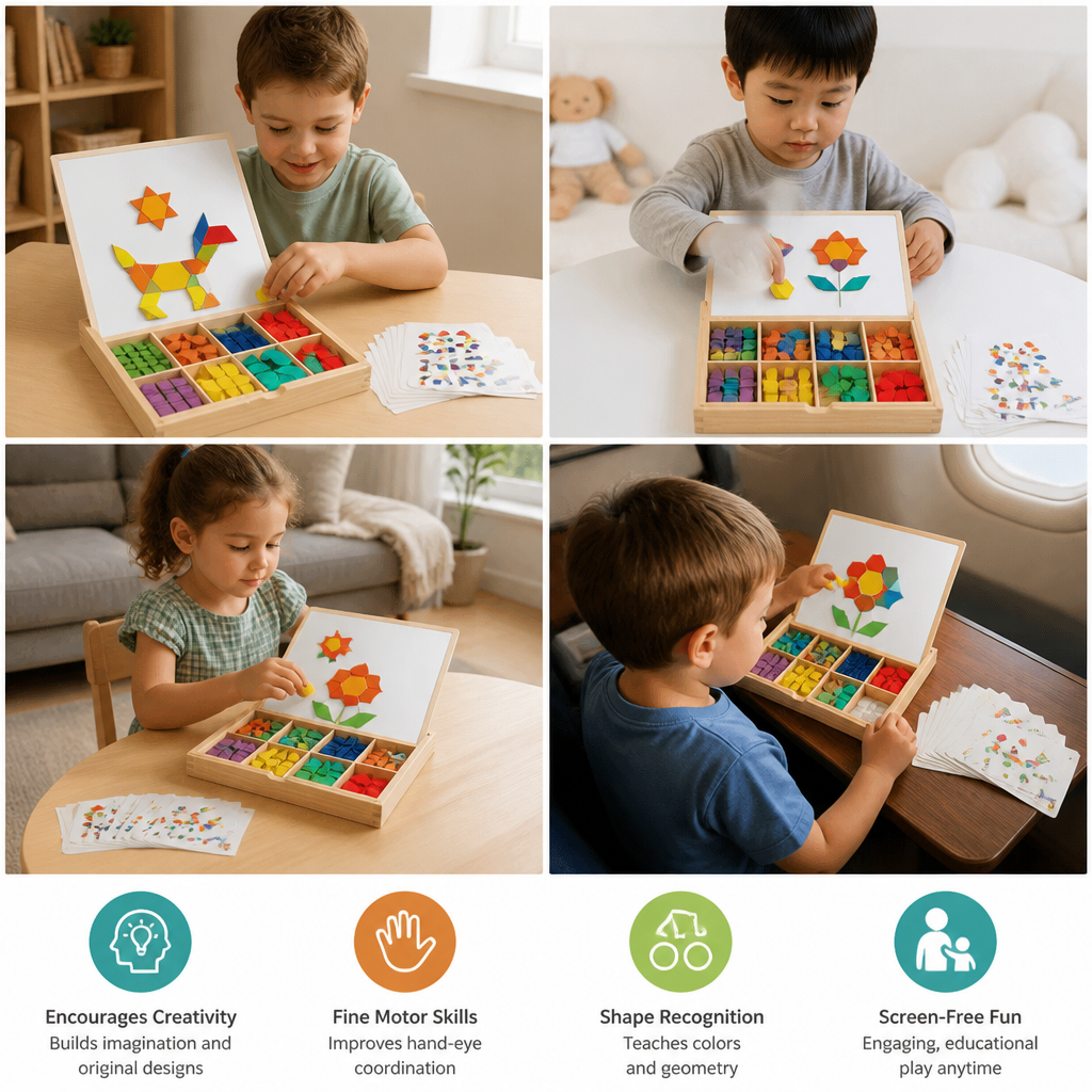 Wooden Magnetic Geometric Shape Puzzle for Kids