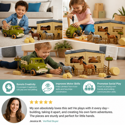 DIY Take-Apart Farm Truck & Horse Stable Play Set for Kids