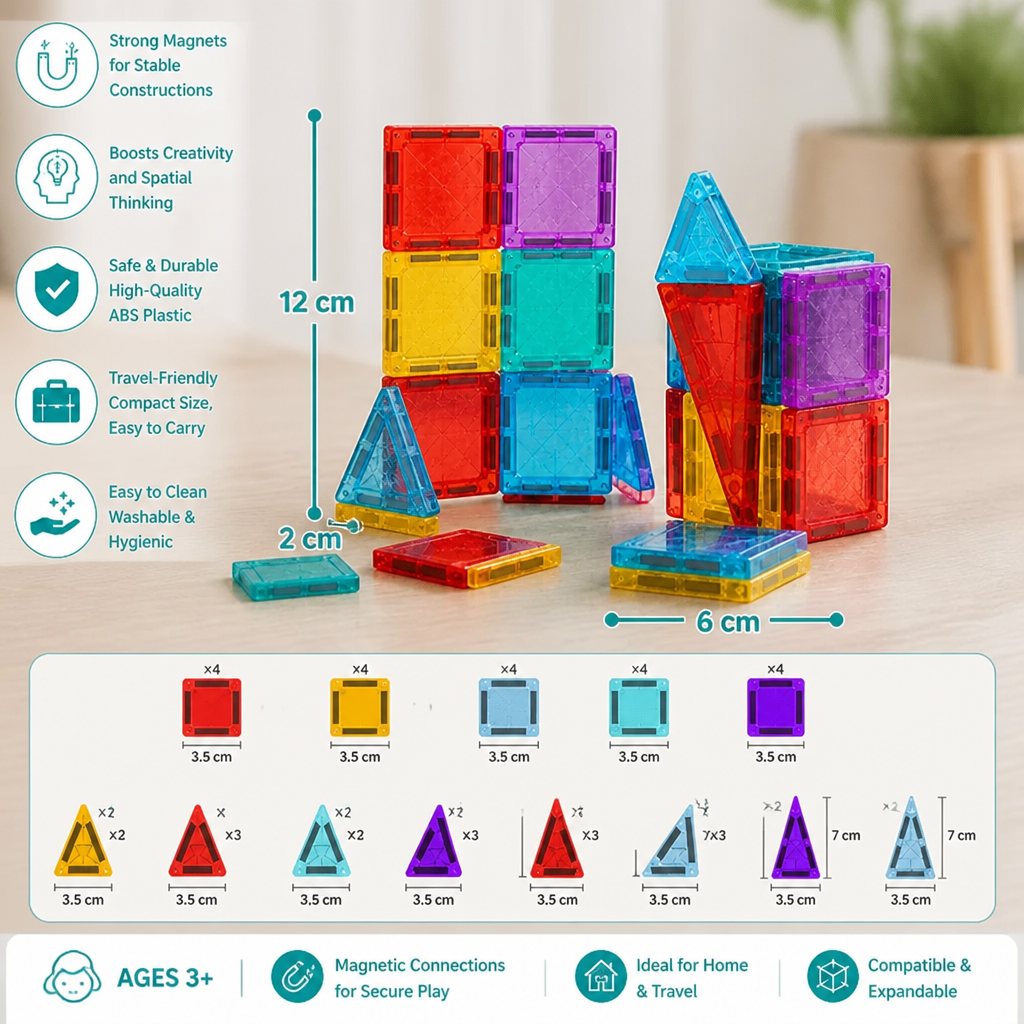 Safe Mini Magnetic Tiles Travel Set with Compact Storage Case