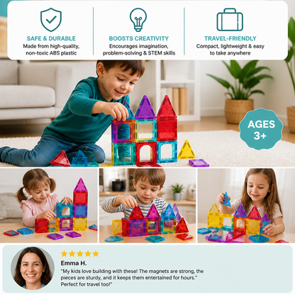 Safe Mini Magnetic Tiles Travel Set with Compact Storage Case