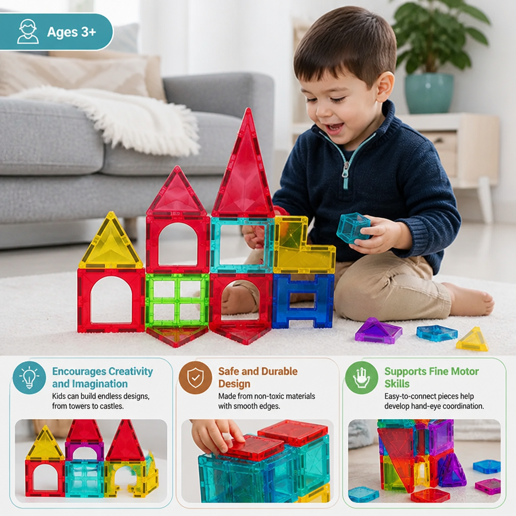 Safe Mini Magnetic Tiles Travel Set with Compact Storage Case