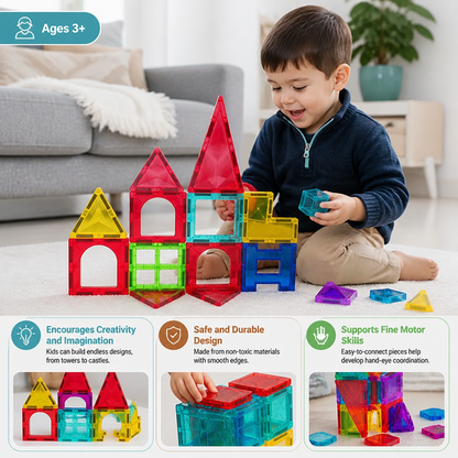 Safe Mini Magnetic Tiles Travel Set with Compact Storage Case