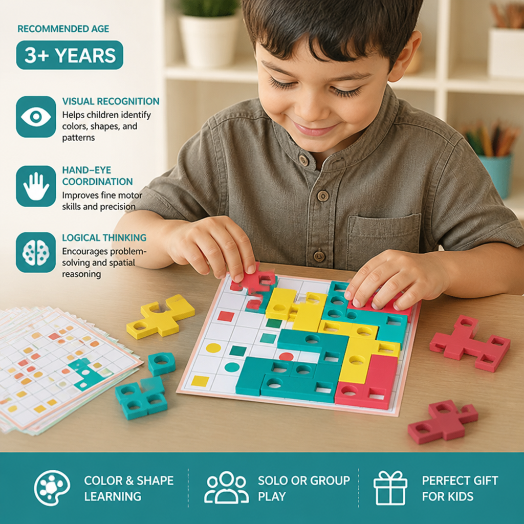 Montessori Wooden Shape Matching Puzzle – Color & Logic Brain Training Game