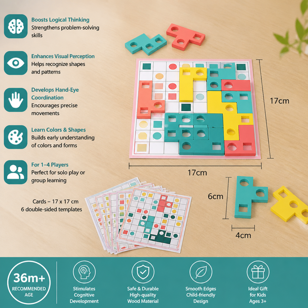 Montessori Wooden Shape Matching Puzzle – Color & Logic Brain Training Game