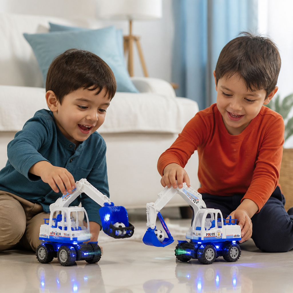 Musical Excavator Toy with Automatic Soccer Ball Scooping & LED Lights