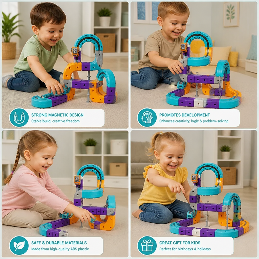 DIY Gravity Cube Track Building Kit with Electric Train