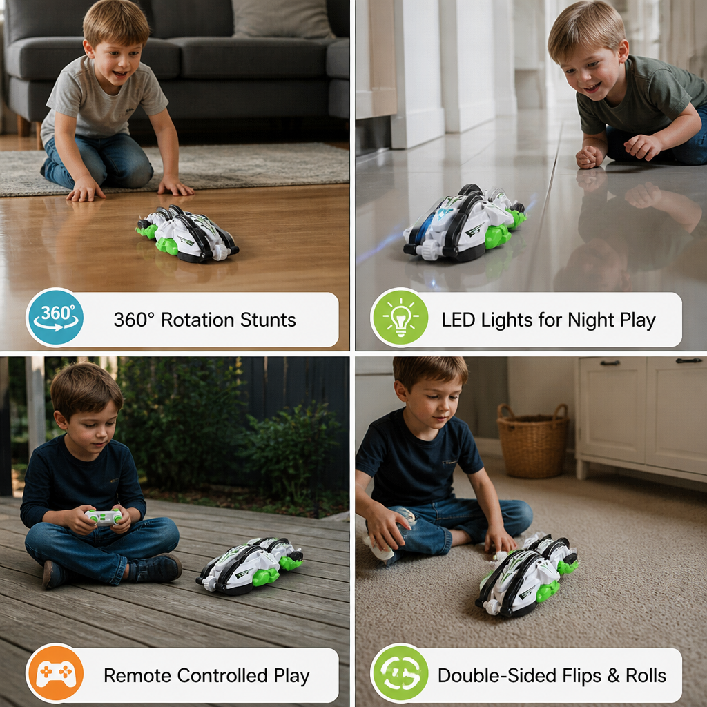 2-in-1 Remote Control Transforming Stunt Car with 360° Rotation & LED Lights
