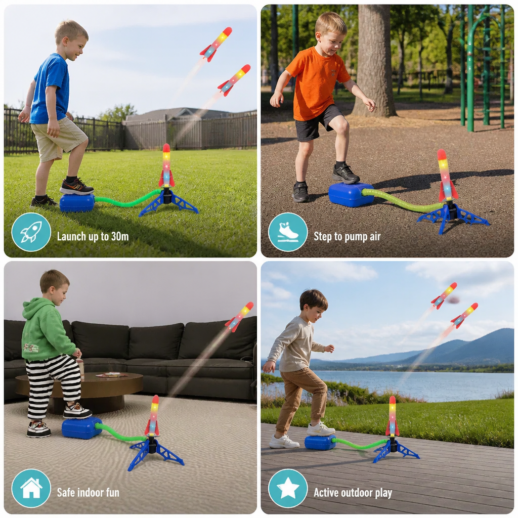 Safe & Soft Kids Rocket Launcher- Lightning Air-Powered Indoor Fun