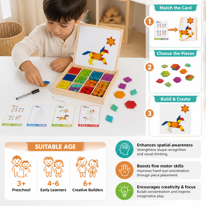 Wooden Magnetic Geometric Shape Puzzle for Kids