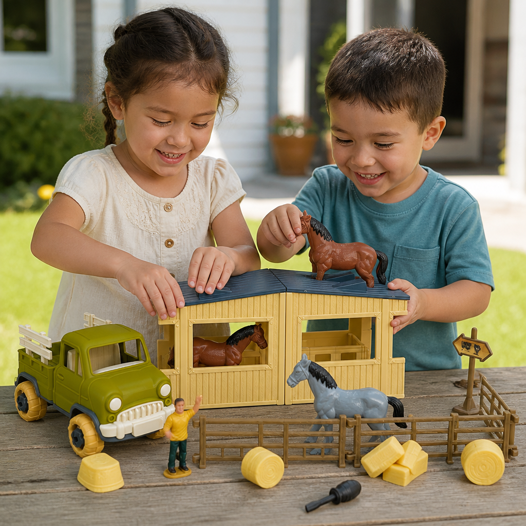 DIY Take-Apart Farm Truck & Horse Stable Play Set for Kids