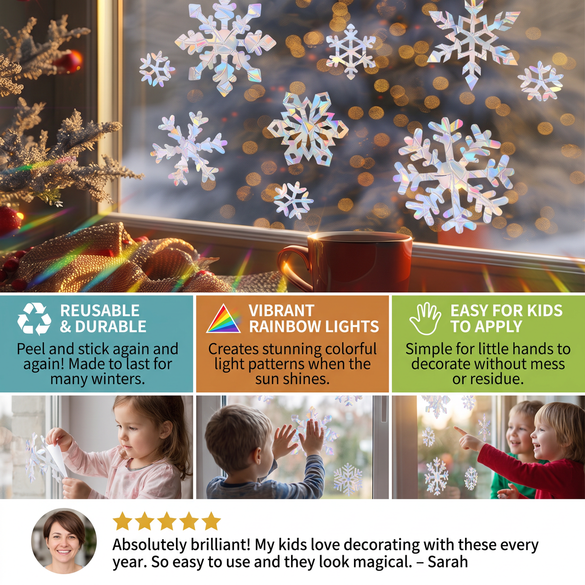 Reusable Snowflake Suncatcher Window Stickers