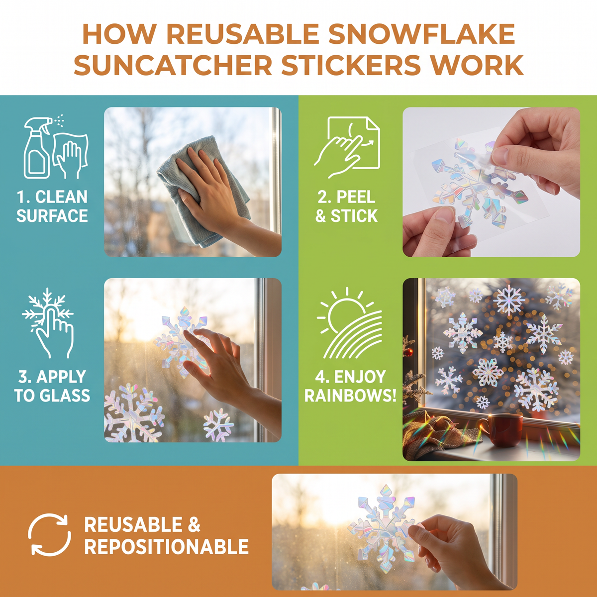 Reusable Snowflake Suncatcher Window Stickers