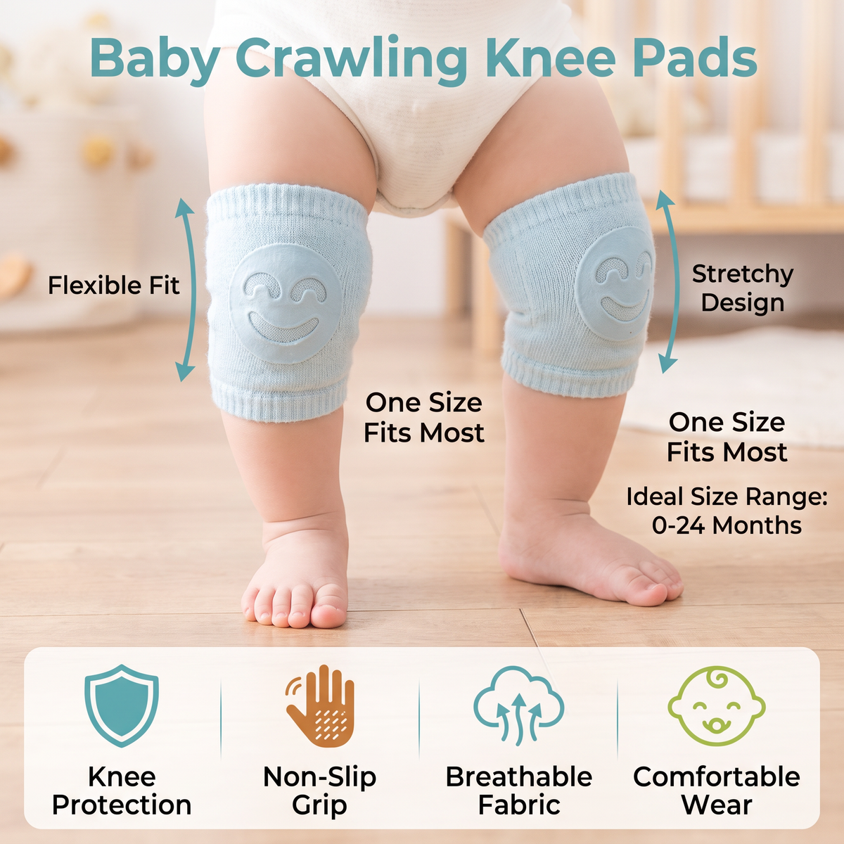 Baby Crawling Knee Pads – Non-Slip Protection with Smiley Face Design