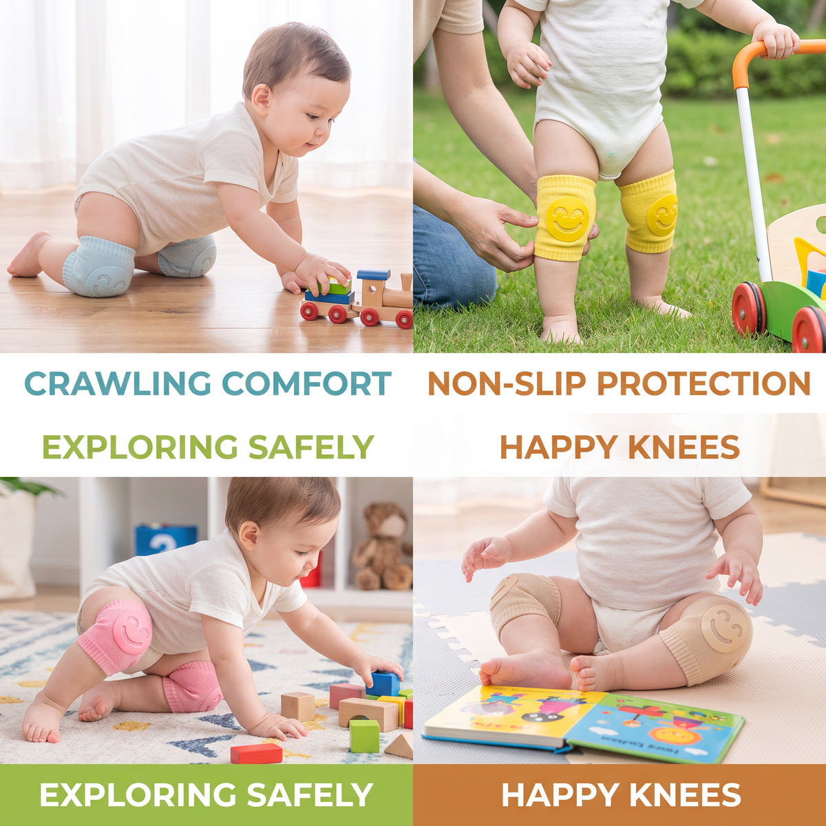 Baby Crawling Knee Pads – Non-Slip Protection with Smiley Face Design