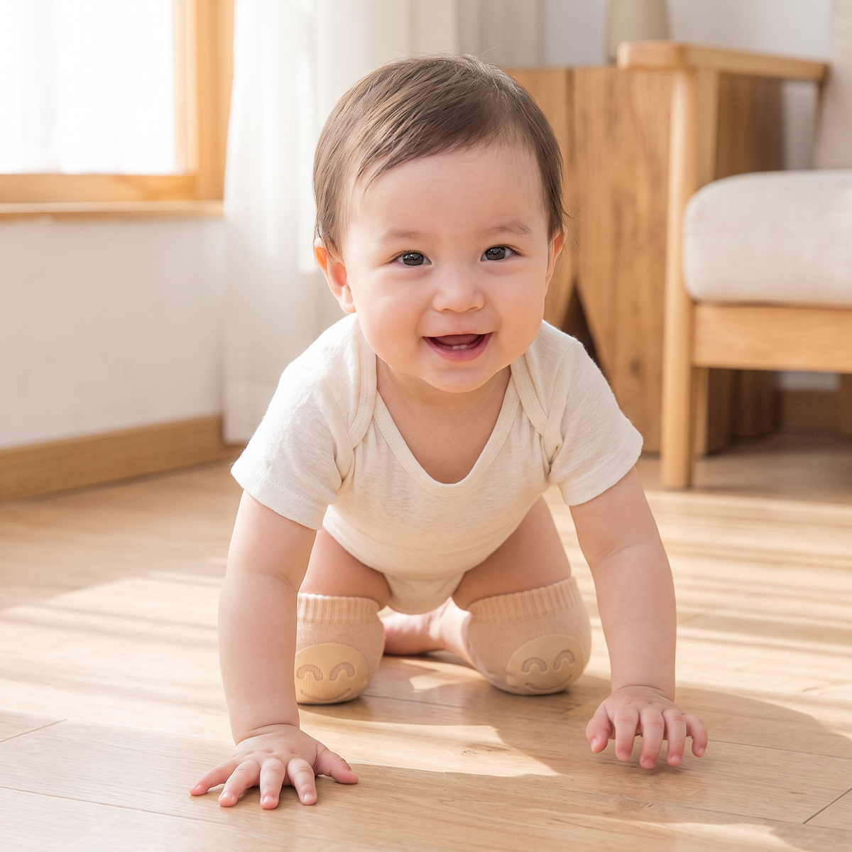 Baby Crawling Knee Pads – Non-Slip Protection with Smiley Face Design