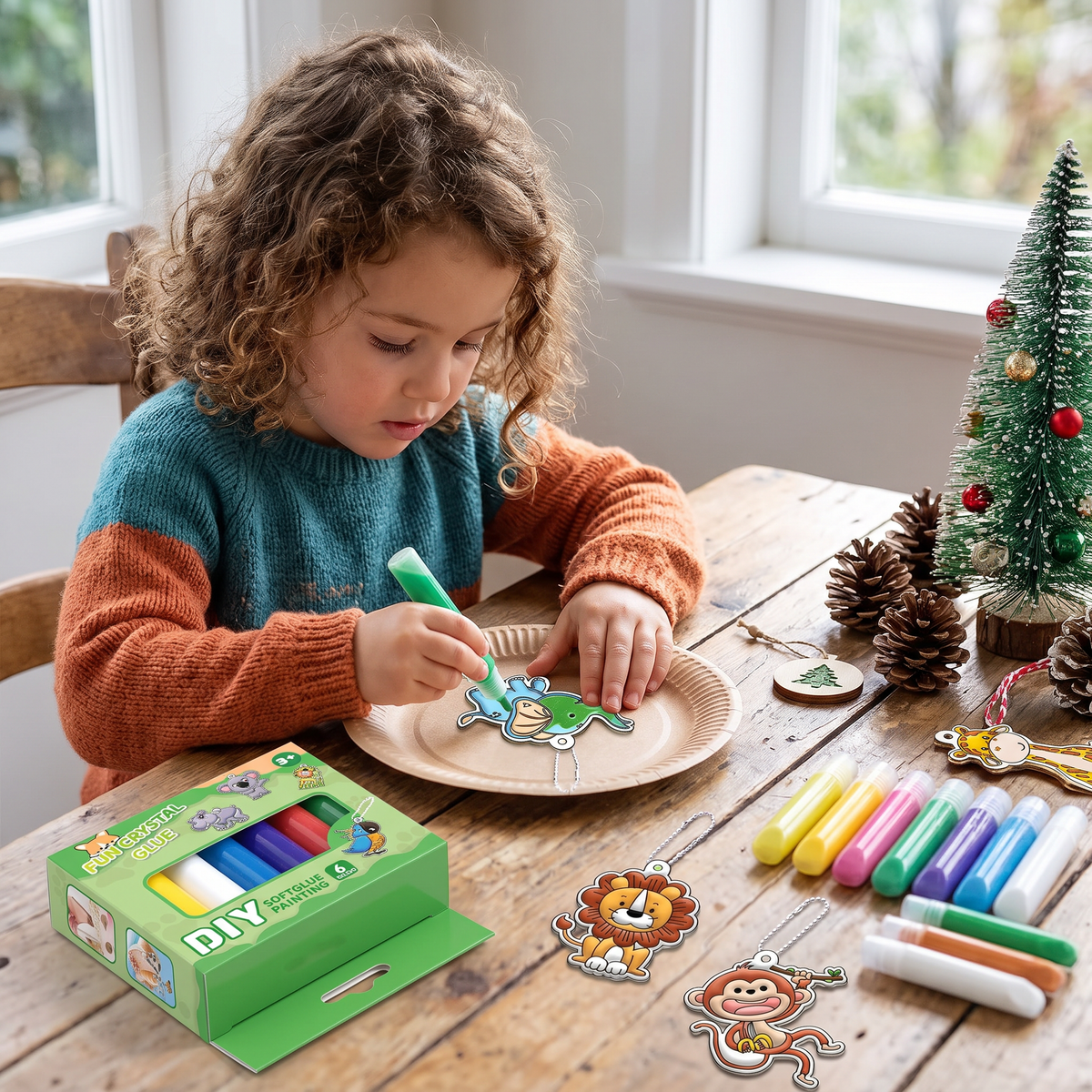 DIY Christmas No-Bake Glue Painting Ornament Craft Kit for Kids