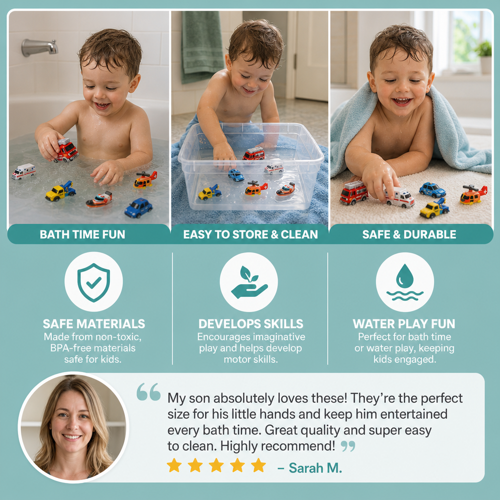 6-Pack Color-Changing Emergency Vehicle Bath Toys for Babies & Toddlers