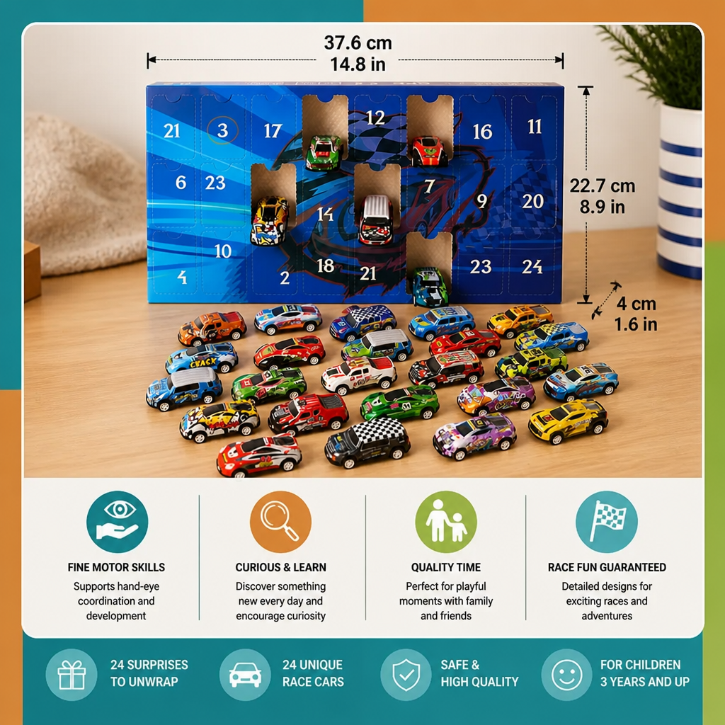 24-Day Race Car Advent Calendar with Surprise Toy Cars