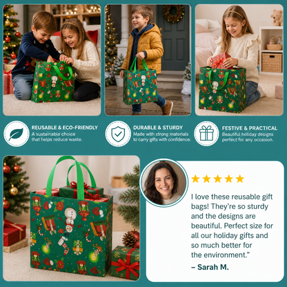 Reusable Christmas Gift Bags with Handles – Various Festive Designs