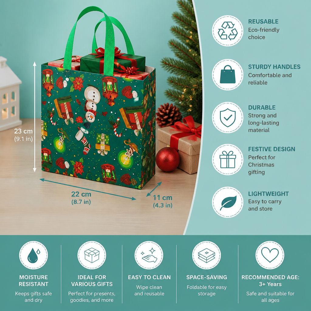 Reusable Christmas Gift Bags with Handles – Various Festive Designs