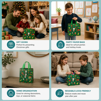 Reusable Christmas Gift Bags with Handles – Various Festive Designs
