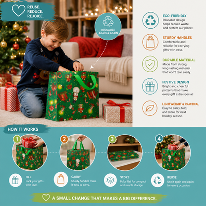 Reusable Christmas Gift Bags with Handles – Various Festive Designs