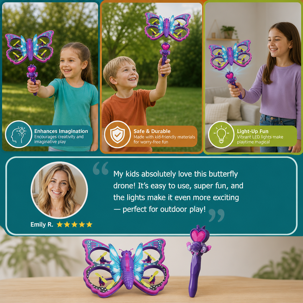 Magic Light-Up Butterfly Quadcopter Toy with Wand Control
