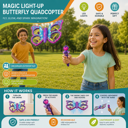 Magic Light-Up Butterfly Quadcopter Toy with Wand Control