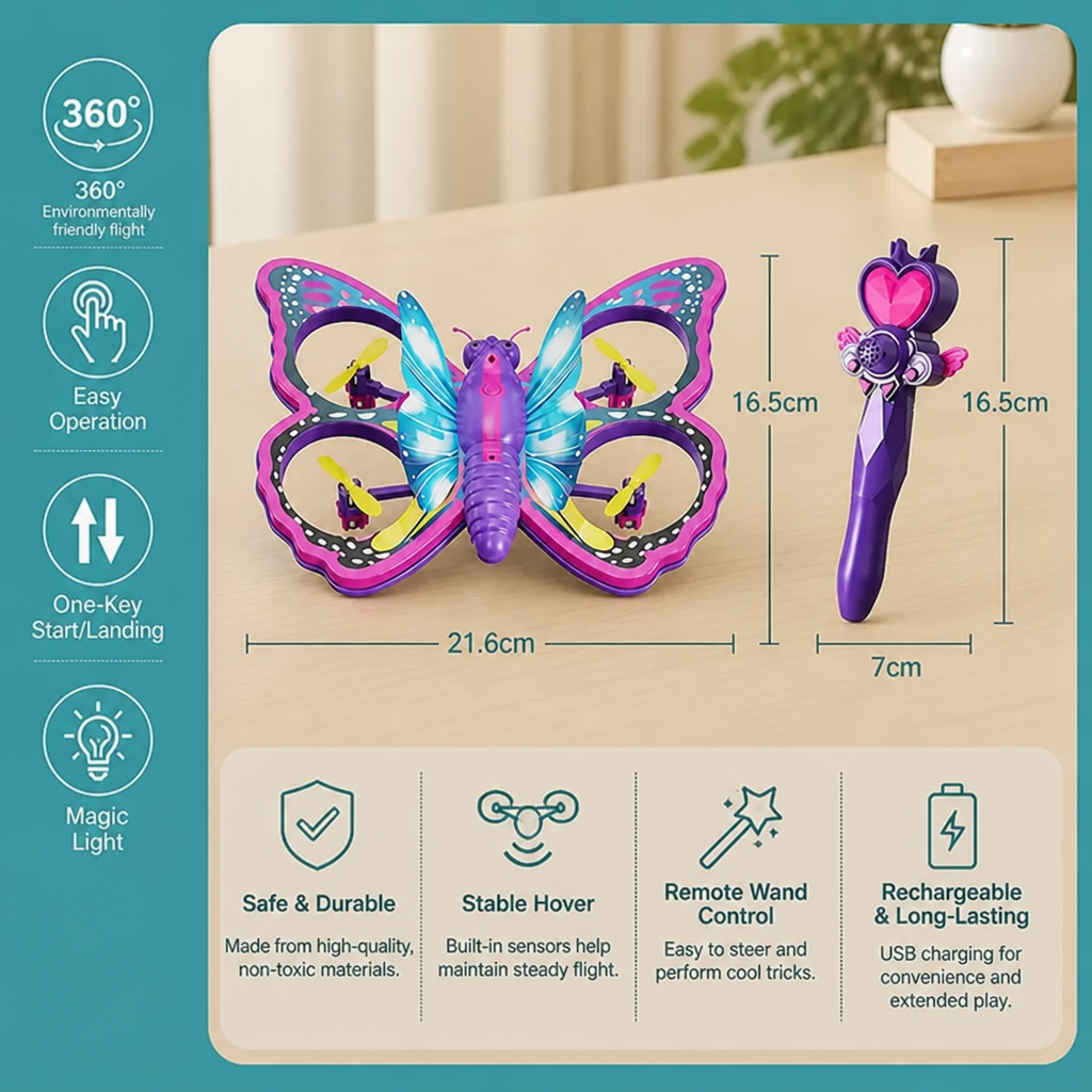 Magic Light-Up Butterfly Quadcopter Toy with Wand Control